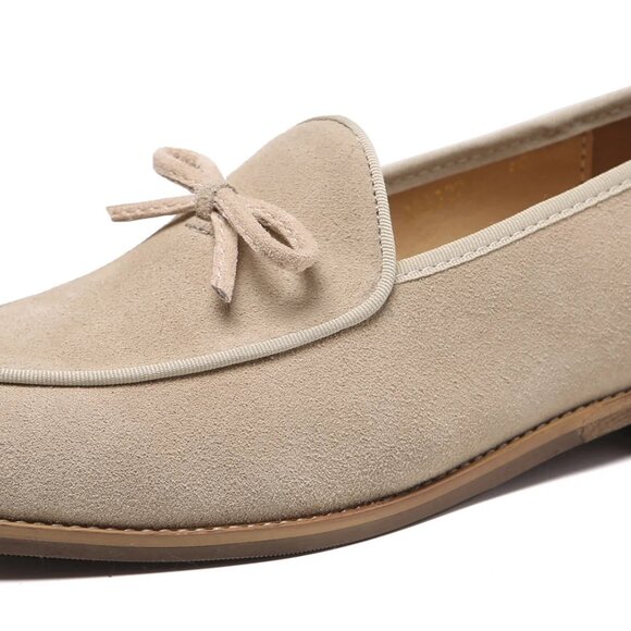 Santimon Men's US 7 - 12.5 Beige Casual Bow Loafers Flats Slip On Casual Shoes - Picture 10 of 12